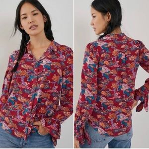 Anthropologie Maeve Darla Blouse with Crane Bird Design in Size 8 EUC